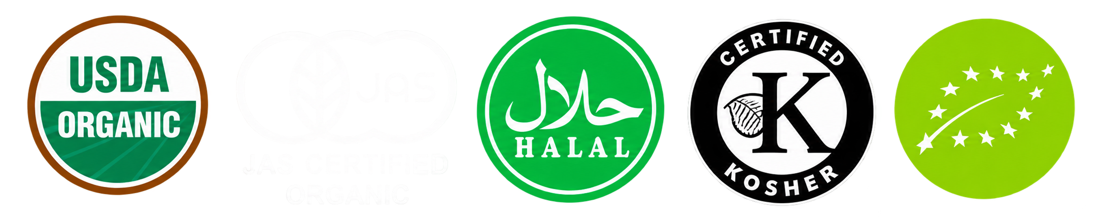 USDA Organic, EU Organic, JAS, Halal and Kosher Certifications